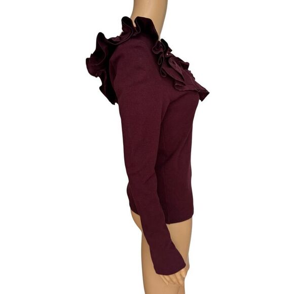 Anthropologie Dolan Left Coast Collection Ruffled V-Neck Top blouse ribbed M - Picture 2 of 7